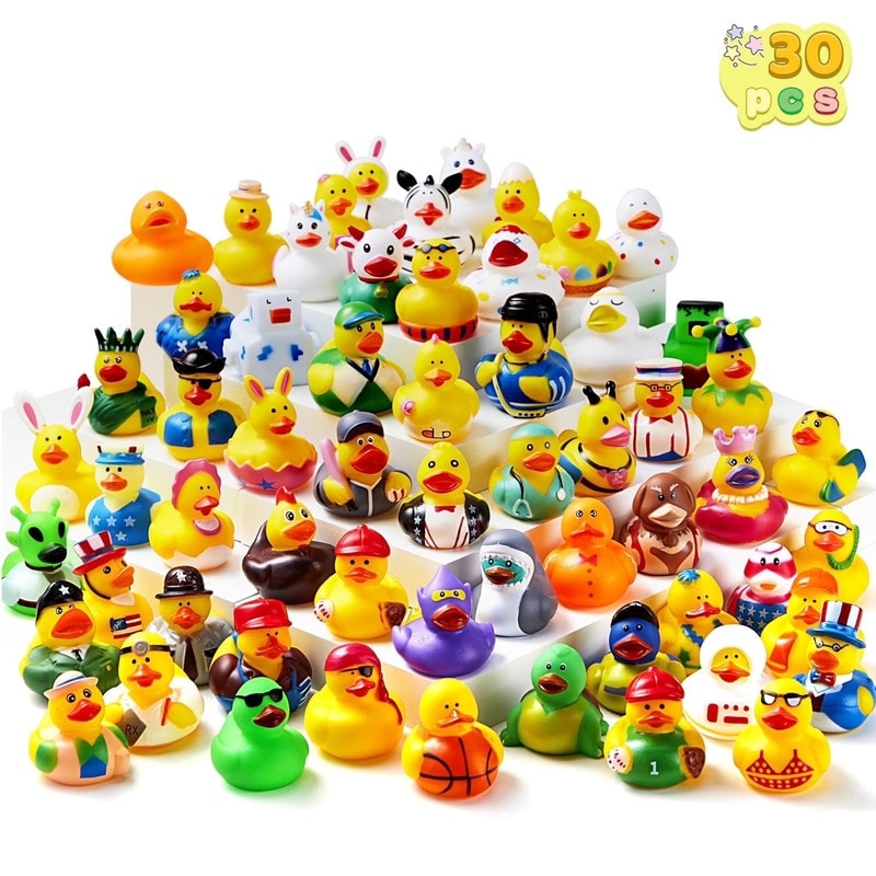 30 Pcs Rubber Ducks Random Assortment Ducks Bulk With Mesh Carry Bag Multicolor