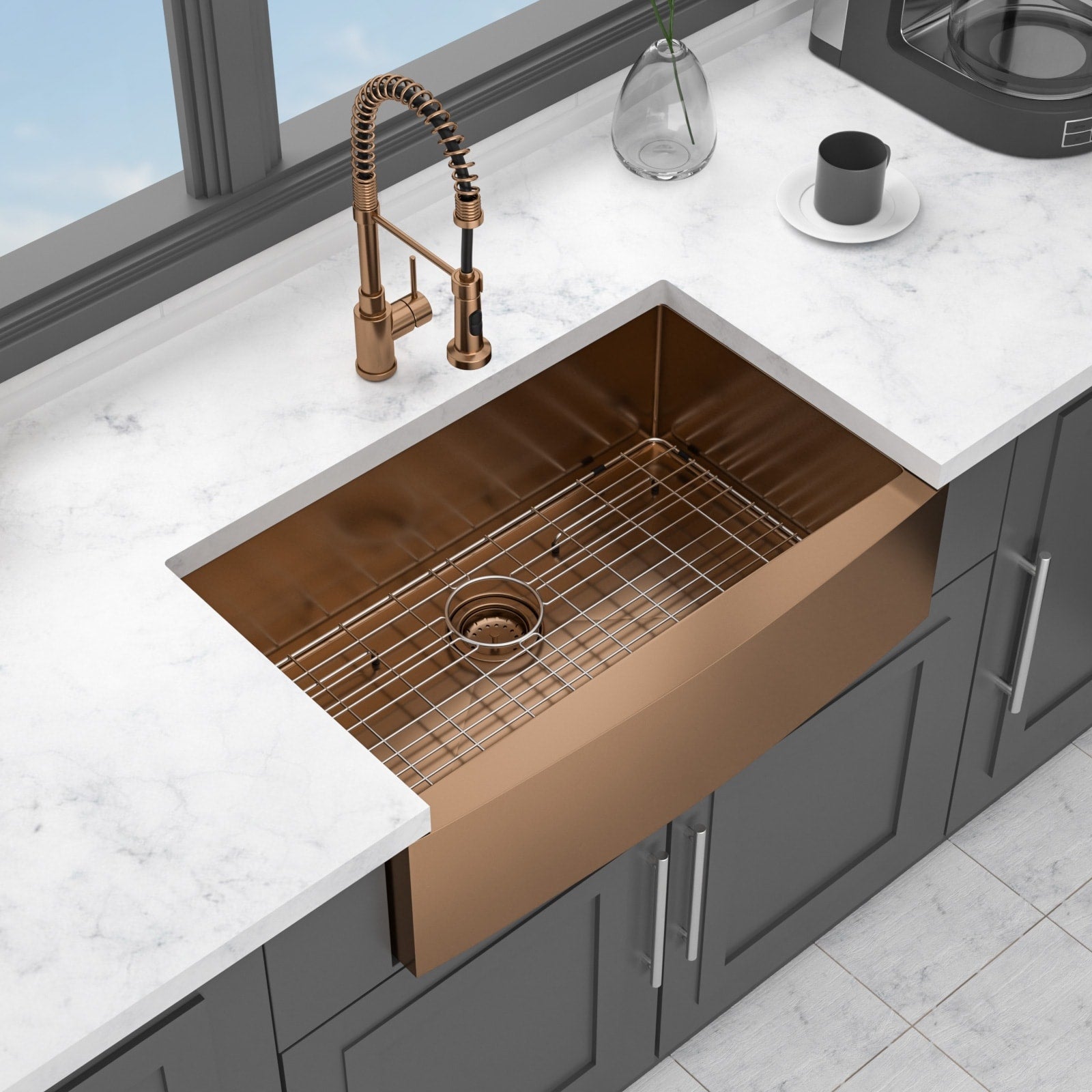 30 Rose Gold Farmhouse Sink 30X21X10 Inch Kitchen Sink Stainless Steel 16 Gauge Apron Front Kitchen Sink