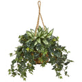 30 Silver Queen And Ivy Artificial Plant In Hanging Basket