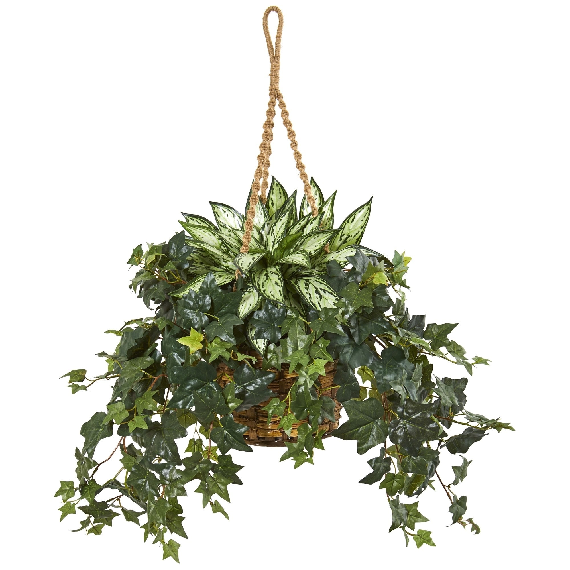 30 Silver Queen And Ivy Artificial Plant In Hanging Basket