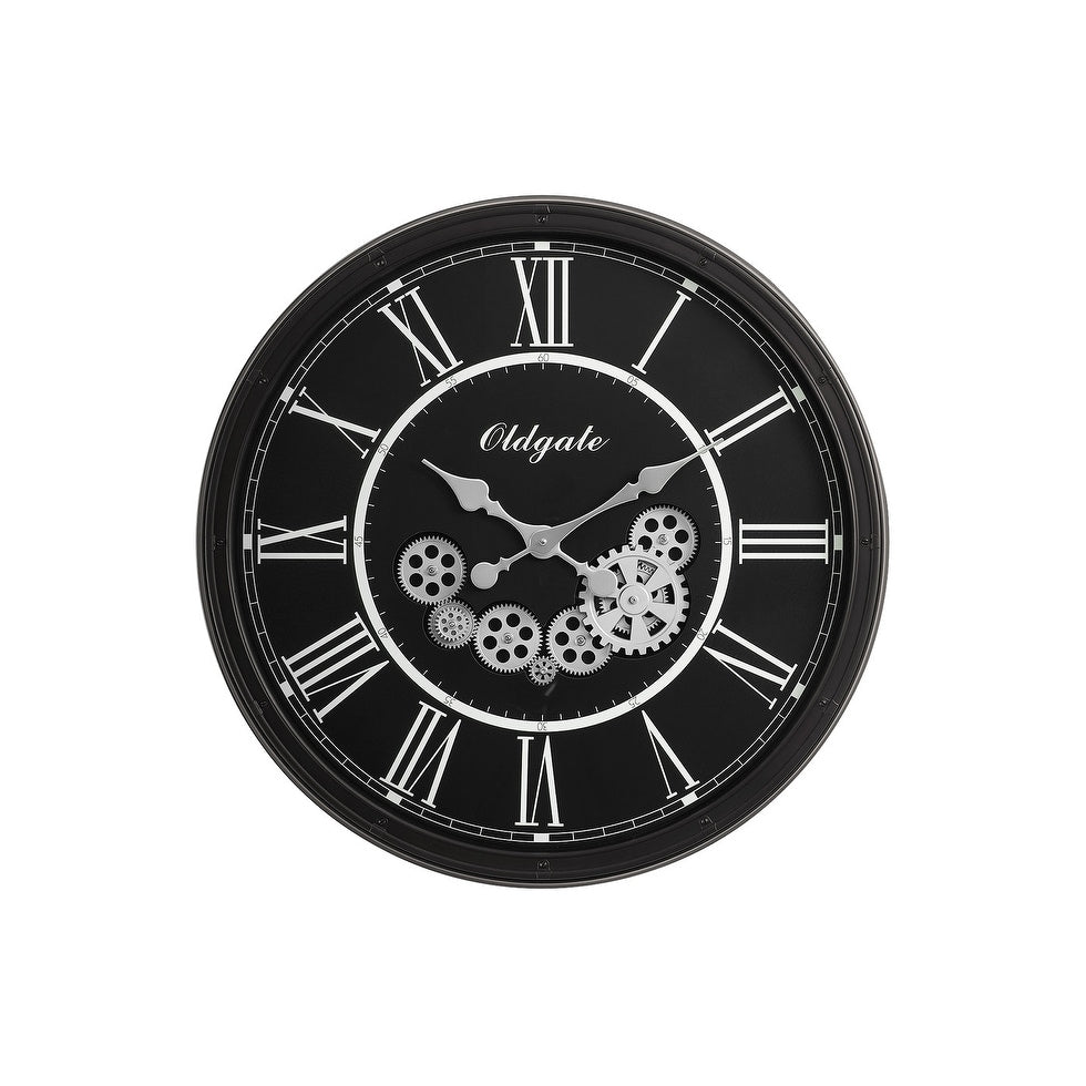 30 In Oversized Gear Mechanism Black Wall Clock 30 In
