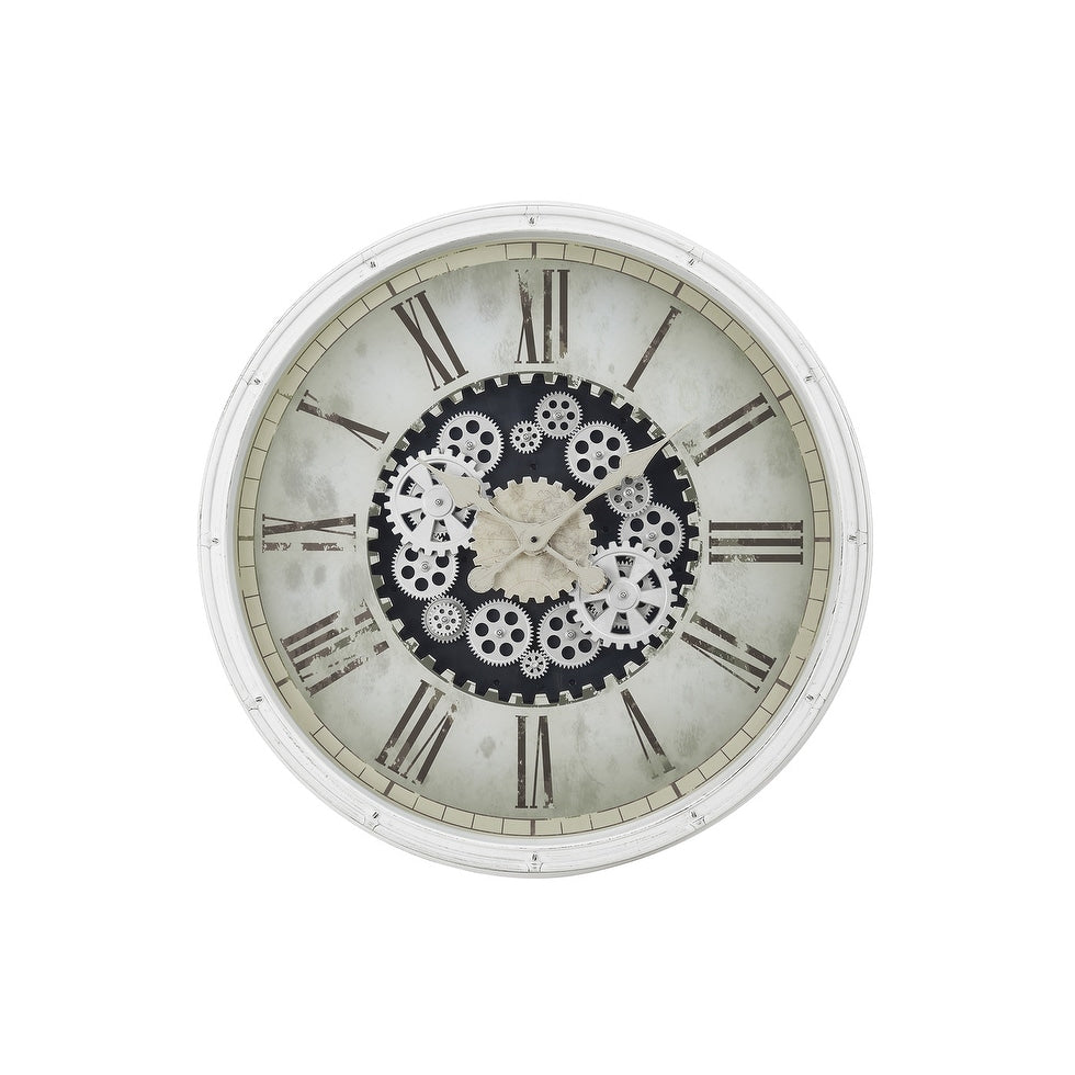 30 In Oversized Gear Mechanism White Wall Clock 30 In
