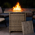 30 In. Square Brown Wicker And Metal Propane Gas Outdoor Fire Pit Table With Lava Rocks 50000 Btu