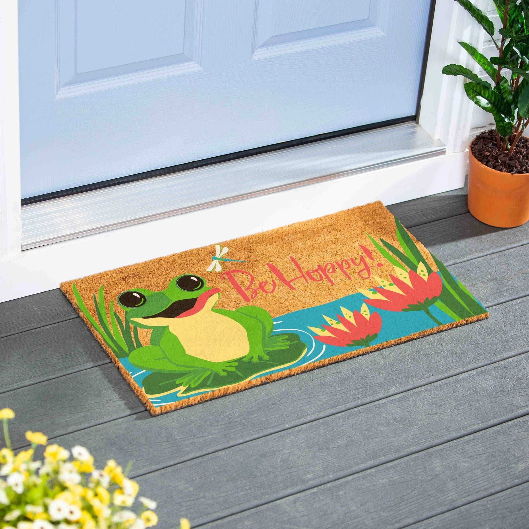 30 In. X 18 In. Be Hoppy Frog Coir Door Mat 30 X 18