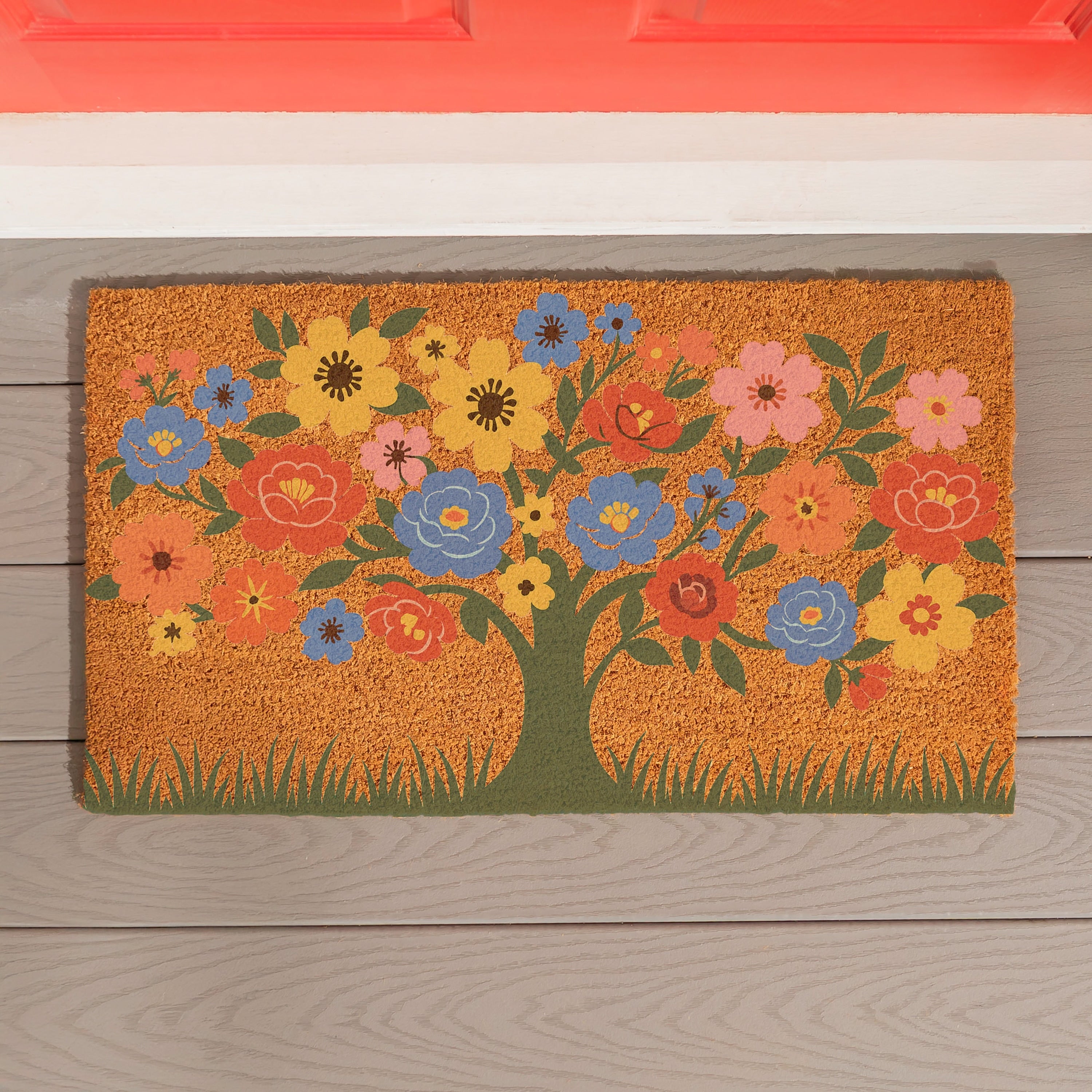 30 In. X 18 In. Blooming Tree Of Life Coir Door Mat 30 X 18