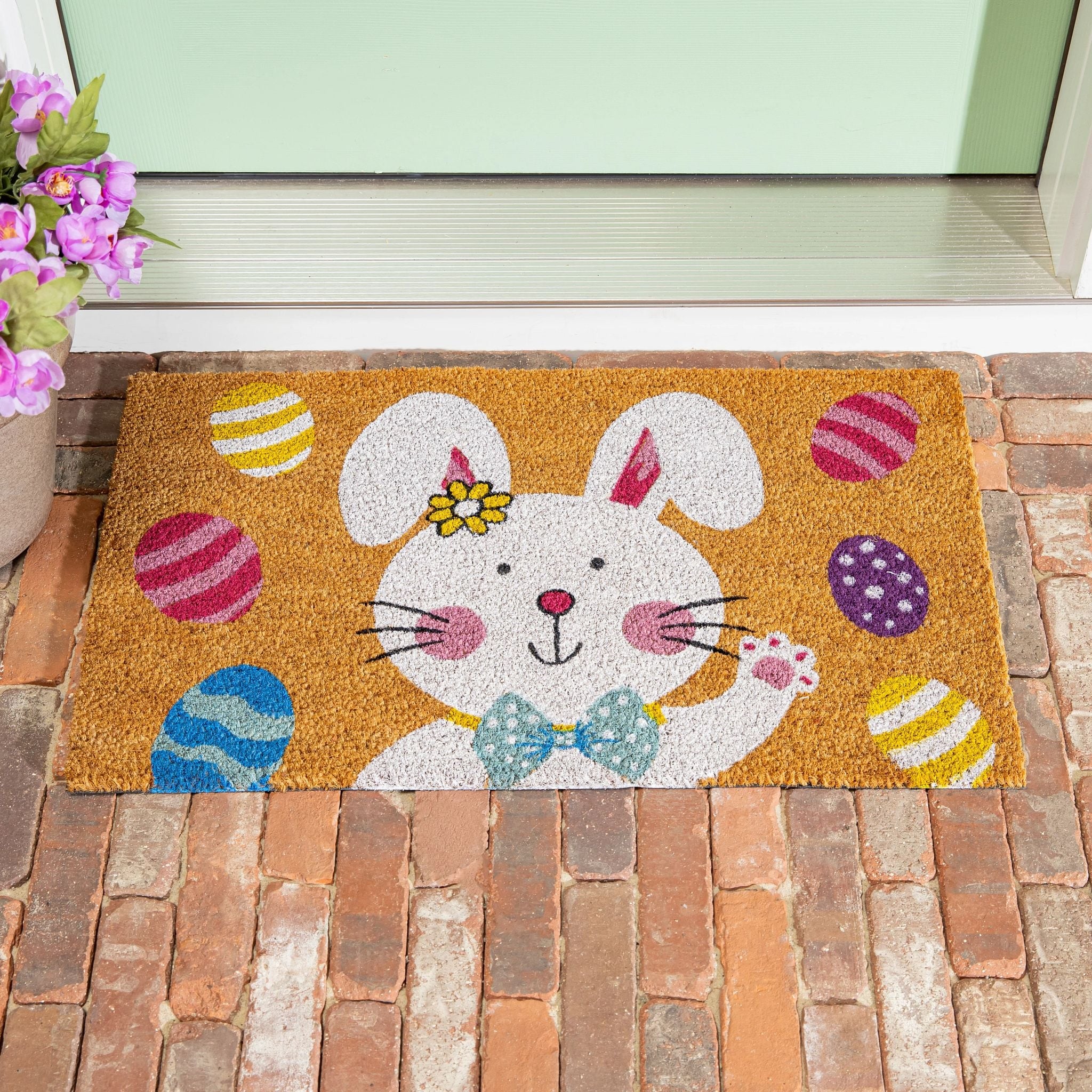 30 In. X 18 In. Bowtie Bunny Coir Door Mat 30 X 18