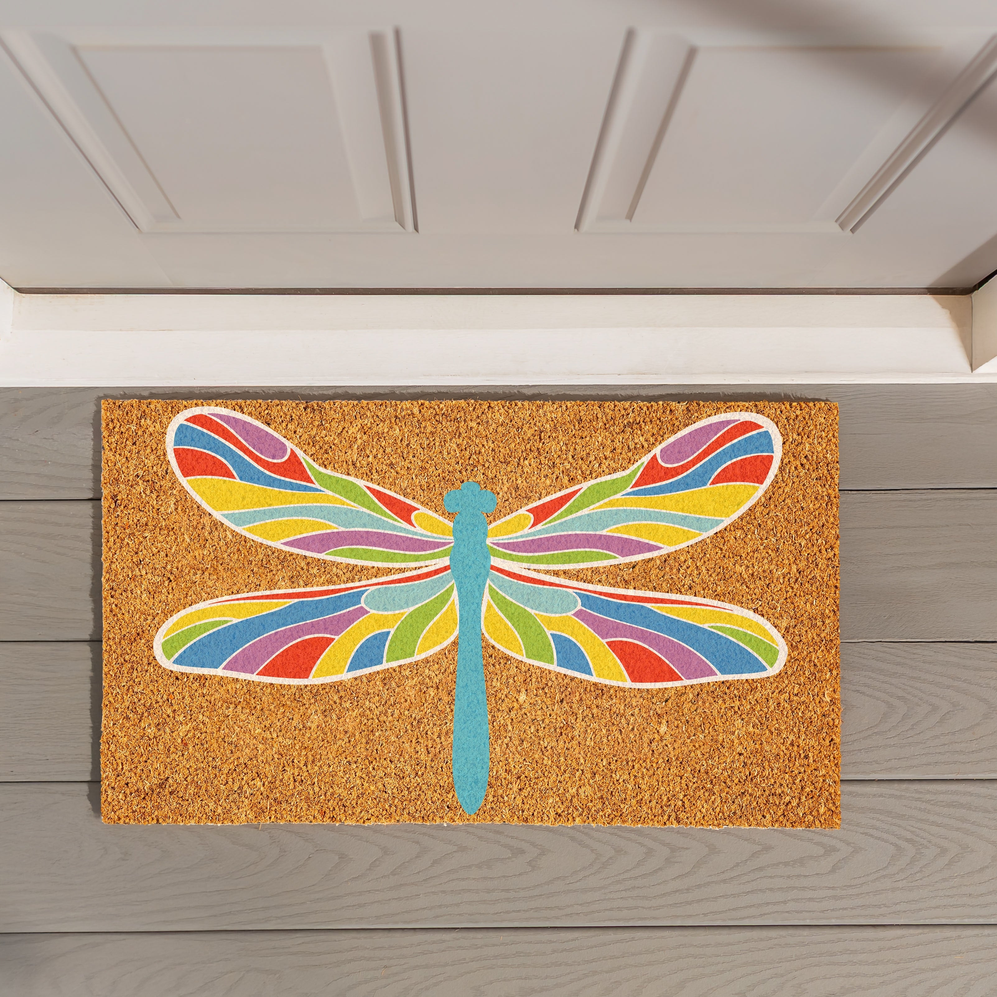 30 In. X 18 In. Colorful Dragonfly Coir Door Mat 30 X 18