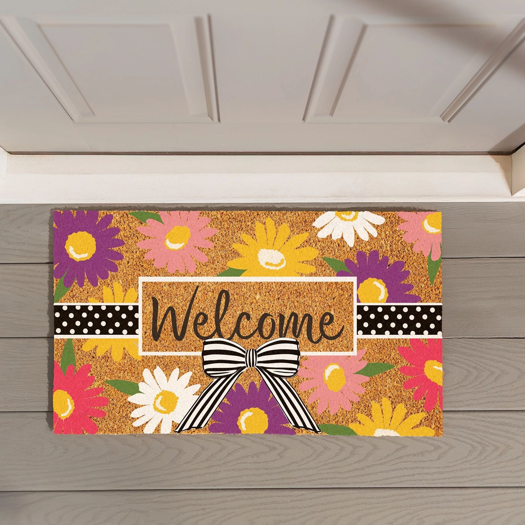 30 In. X 18 In. Daisy Bow Bouquet Coir Door Mat 30 X 18