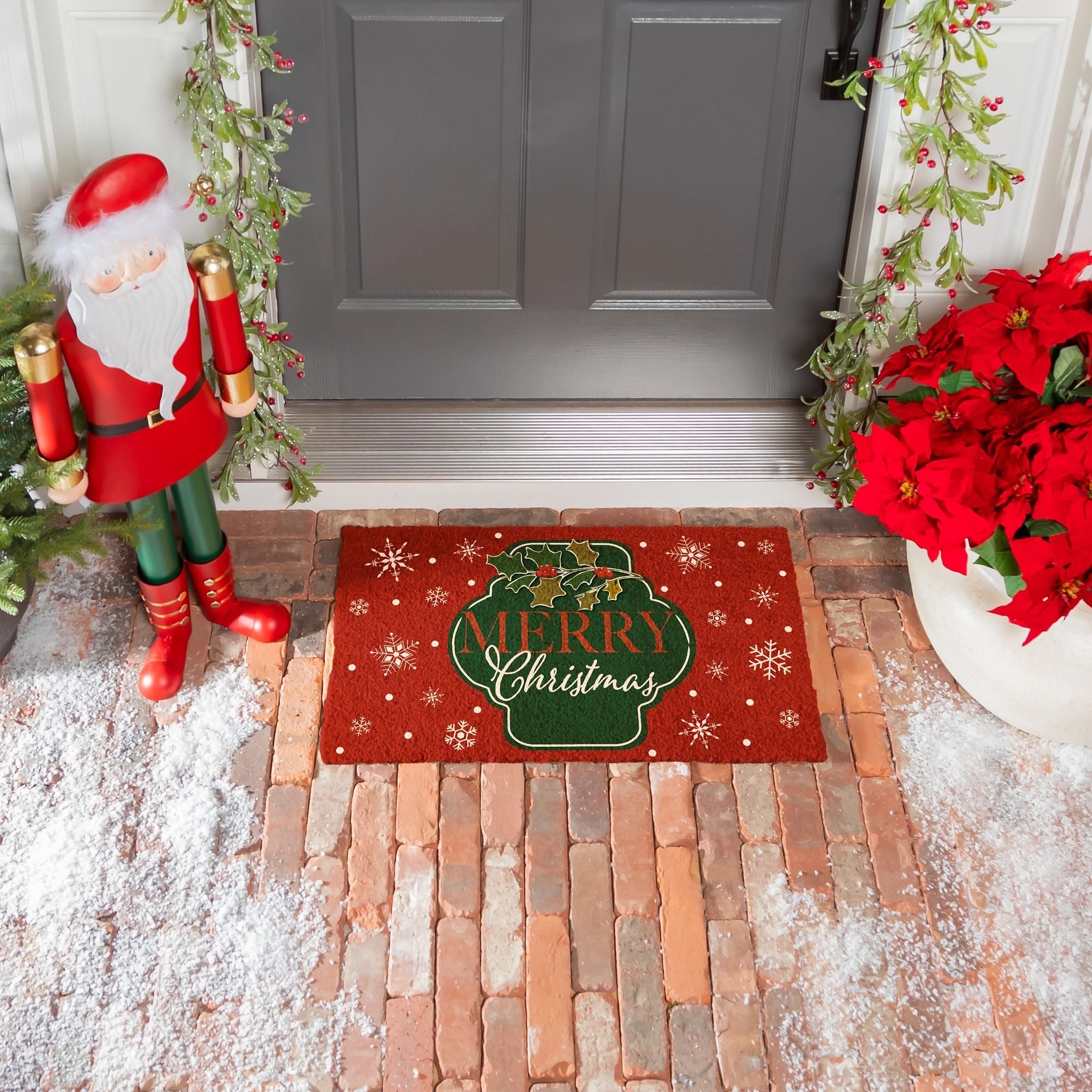 30 In. X 18 In. Snowflake Jar Christmas Coir Door Mat 30 X 18