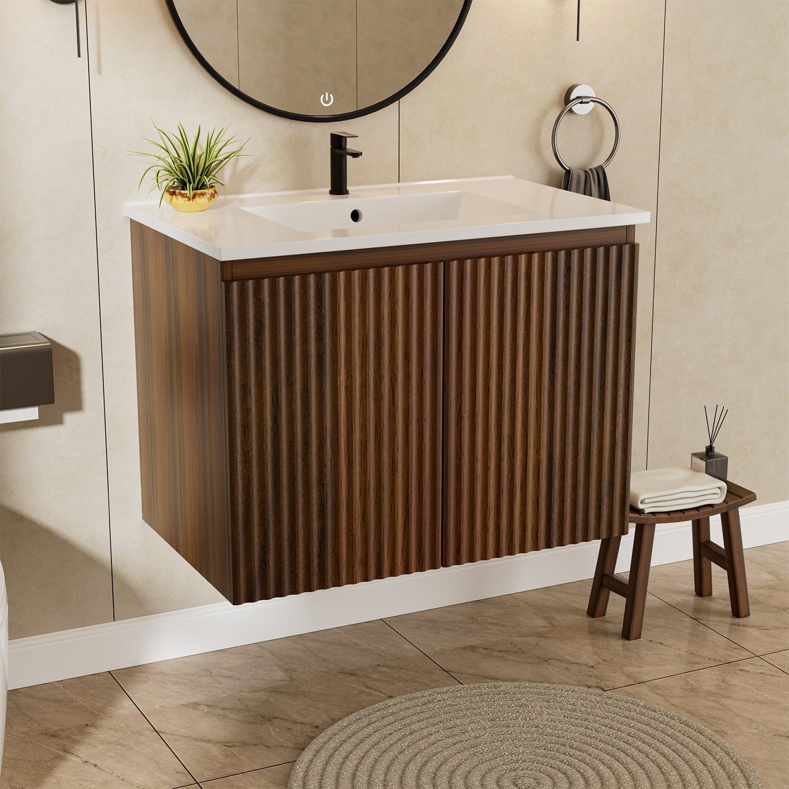 30 Inch Walnut Folding Wall Cabinet With Creamic Sink Patented 1 Minute Install Space Saving Easy Assemble