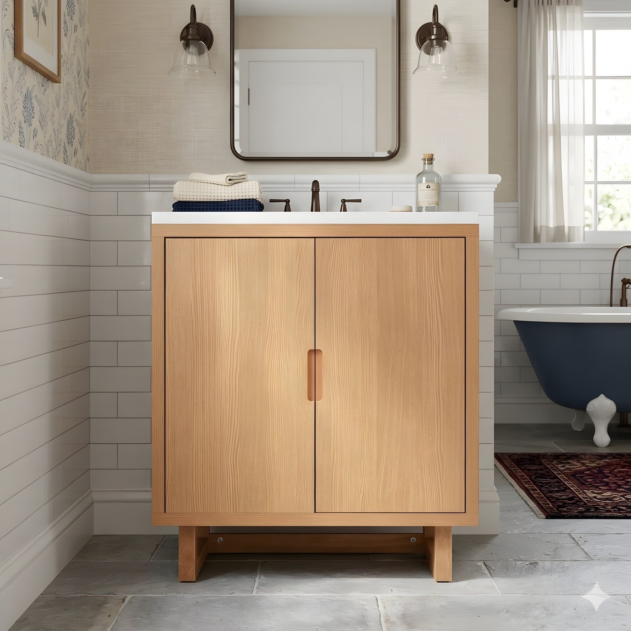 30 Inch Bathroom Vanity Set Including A Sink Vanity Cabinet And Bathroom Storage Cabinet With A Solid Wood Frame