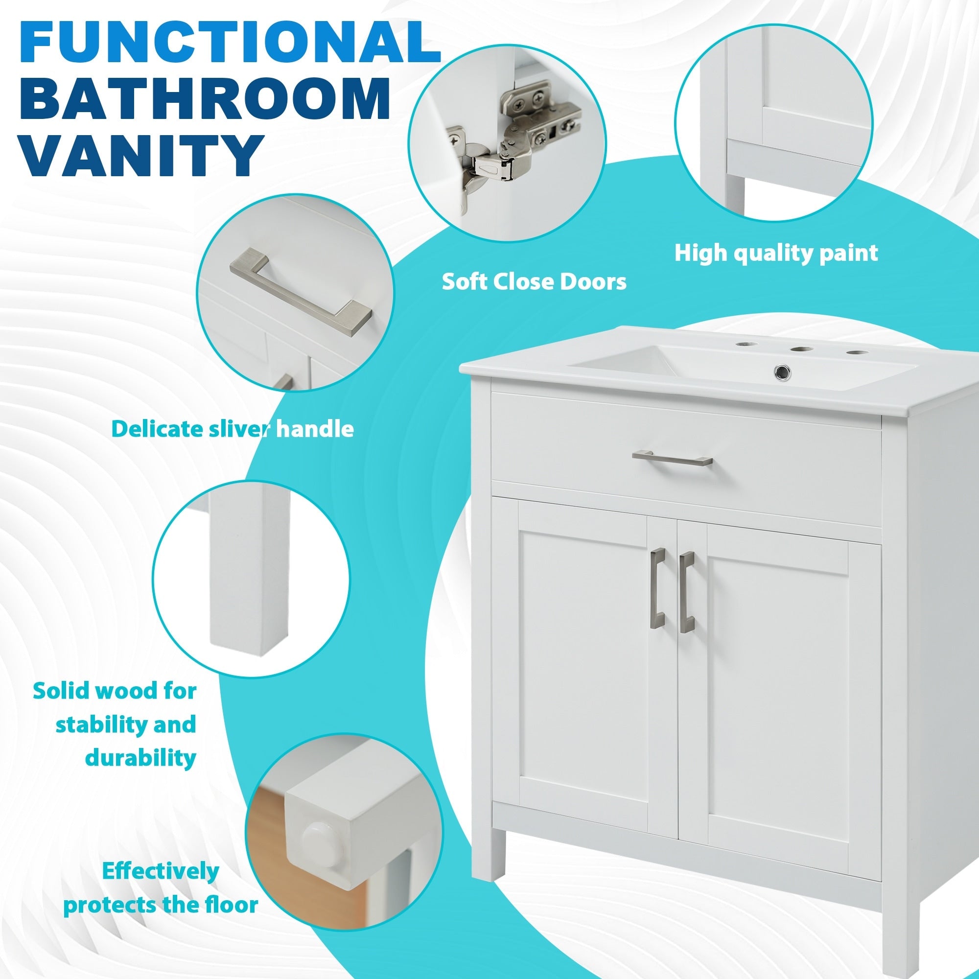 30 Inch Bathroom Vanity With A Ceramic Sink And Ample Storage Space