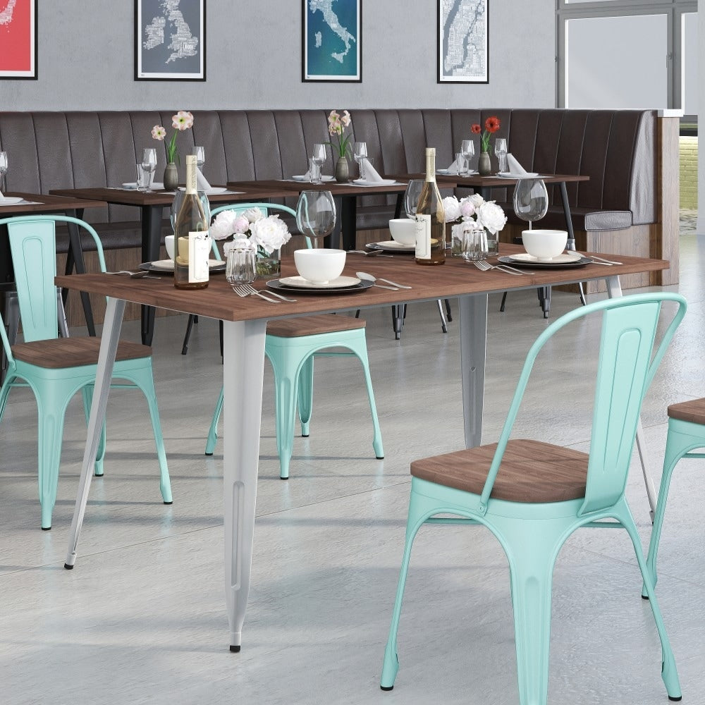 30.25 X 60 Rectangular Metal Indoor Table With Rustic Wood Top