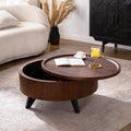 30.71 Round Coffee Table With Hidden Storage Solid Wood Mdf Mid Century Modern Coffee Table Dark Wood Finish With Black Legs