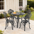 30.71In Round Black Cast Aluminum Outdoor Dining Table With Unbrella Hole 4 Outdoor Dining Chairs Without Cushion