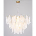 30.7 Luxury Glam Painted Gold 4 Light Tiered Chandelier With Cloudy Textured Leaves Glass Shades For Lving Dining Room