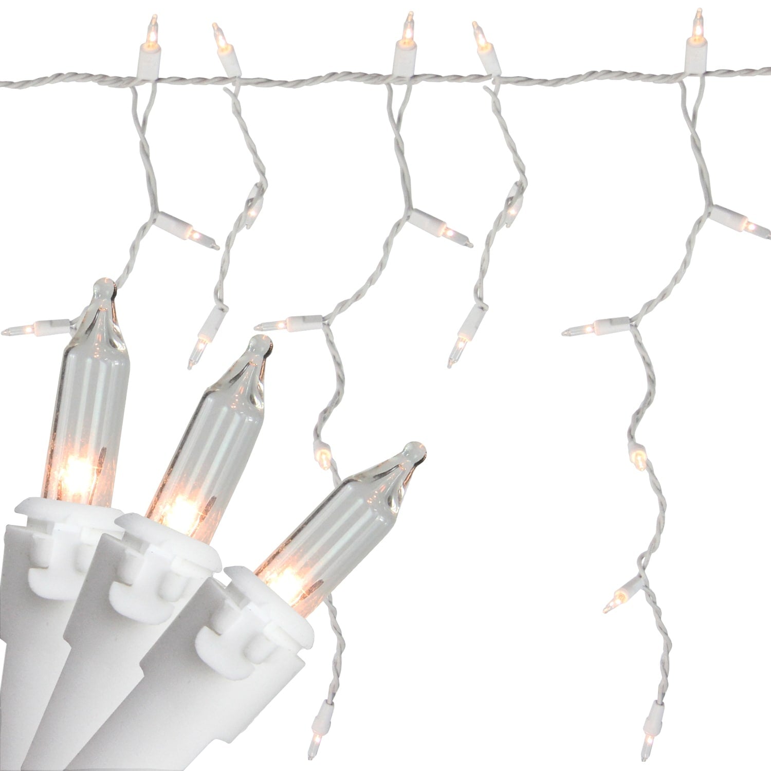 300 Clear Mini Icicle Christmas Lights 13.5 Ft White Wire N A