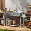 304 Stainless Steel Utility Sink With Workbench Storage Shelf Freestanding Prep Table With Left Drawer 39 Sink Station