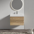 30Inch Rough Oak Bathroom Vanity Quartz Sink And Soft Drawers Wall Mounted Floating Bathroom Vanity Without Drainage And Faucet