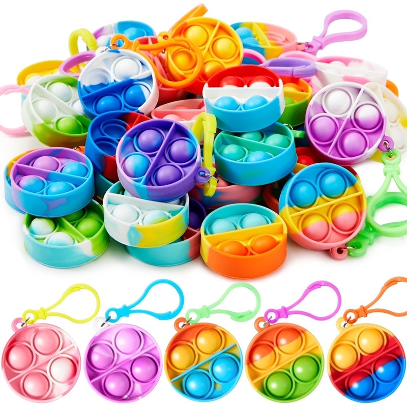 30Pack Round Pop Fidget Keychain For Kids Multicolor