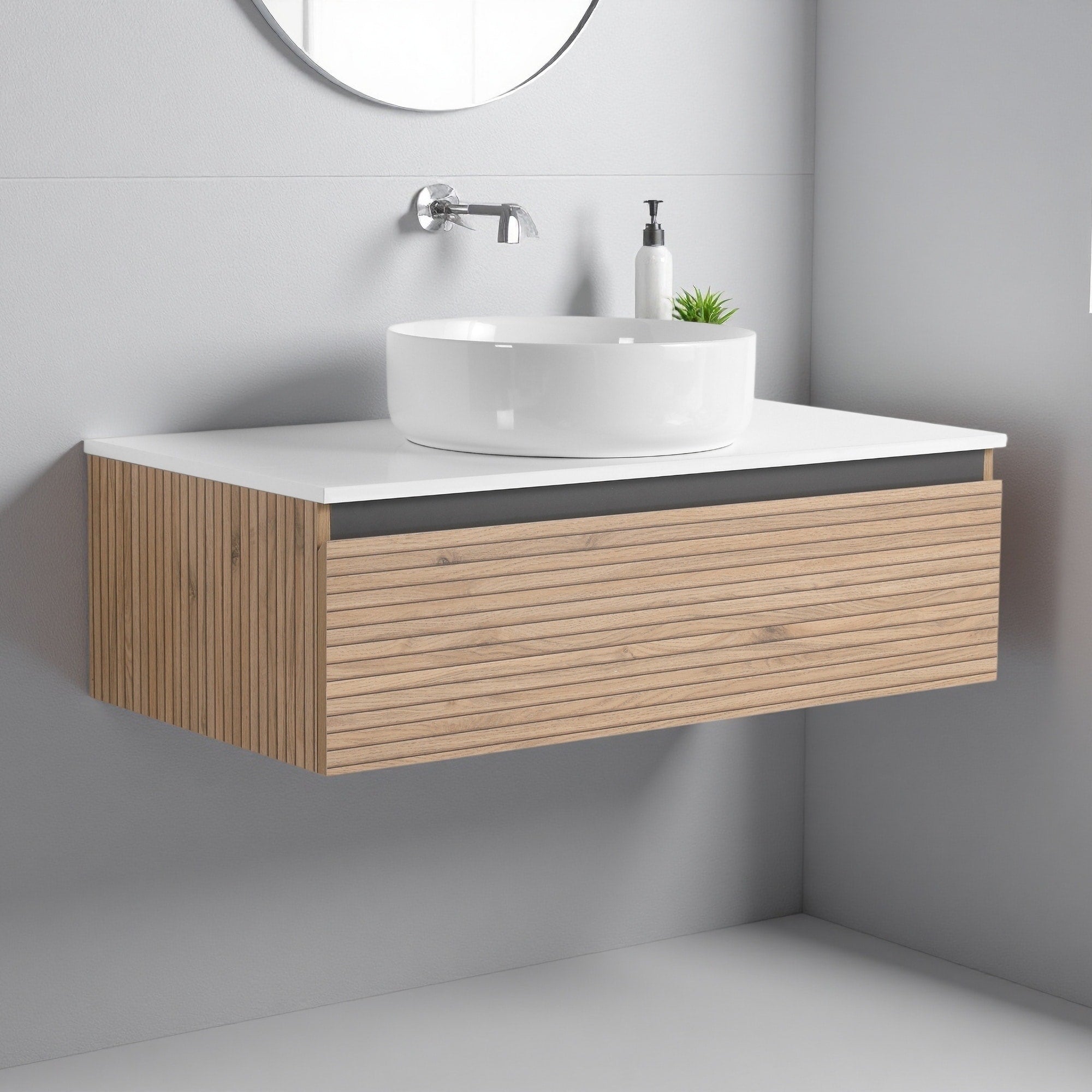 30 36 Plywood Water Resistant Wall Mounted Bathroom Vanity With Art Ceramic Sink And Soft Close Drawer