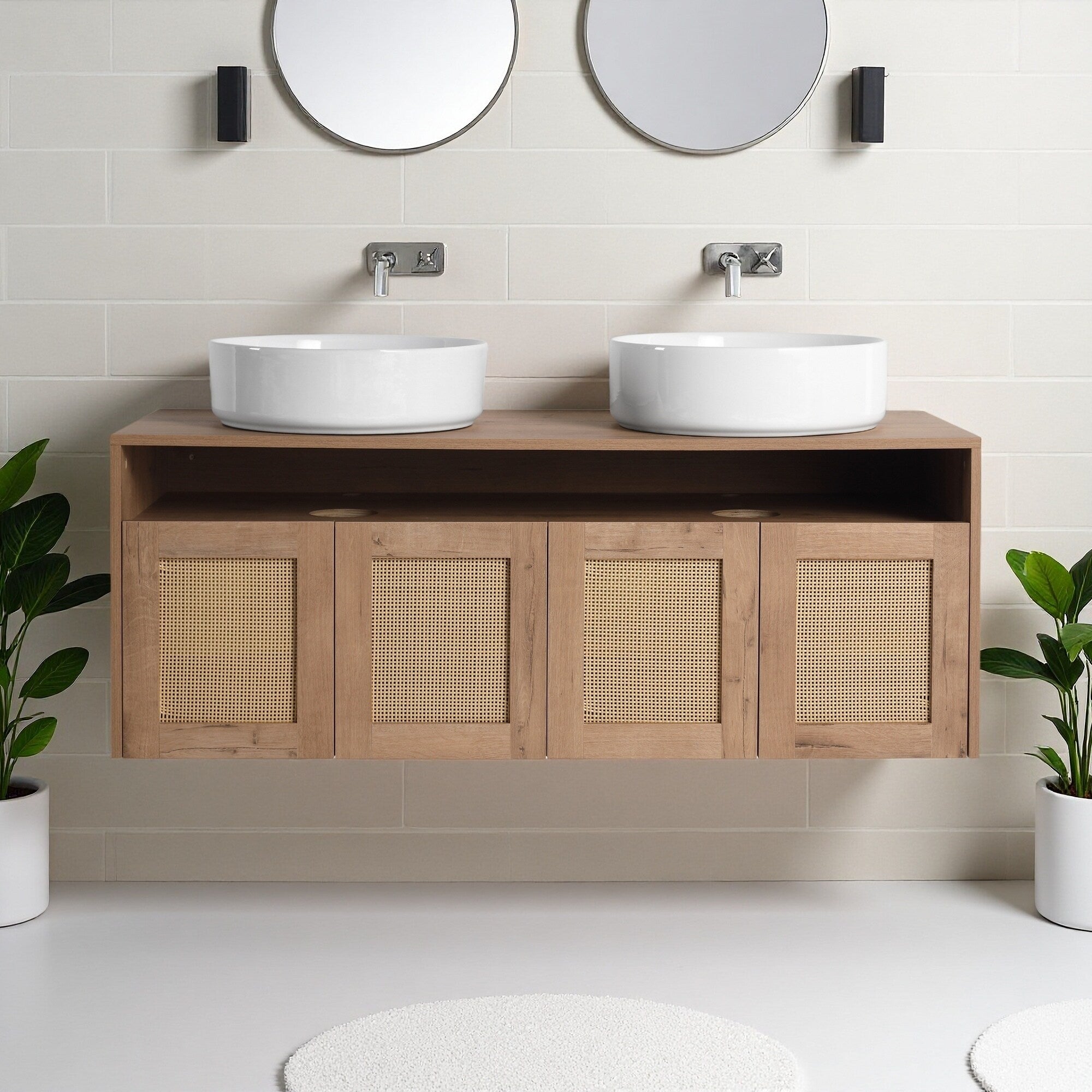 30 48 Plywood Water Resistant Floating Bathroom Vanity With Ceramic Art Sink And Soft Close Doors