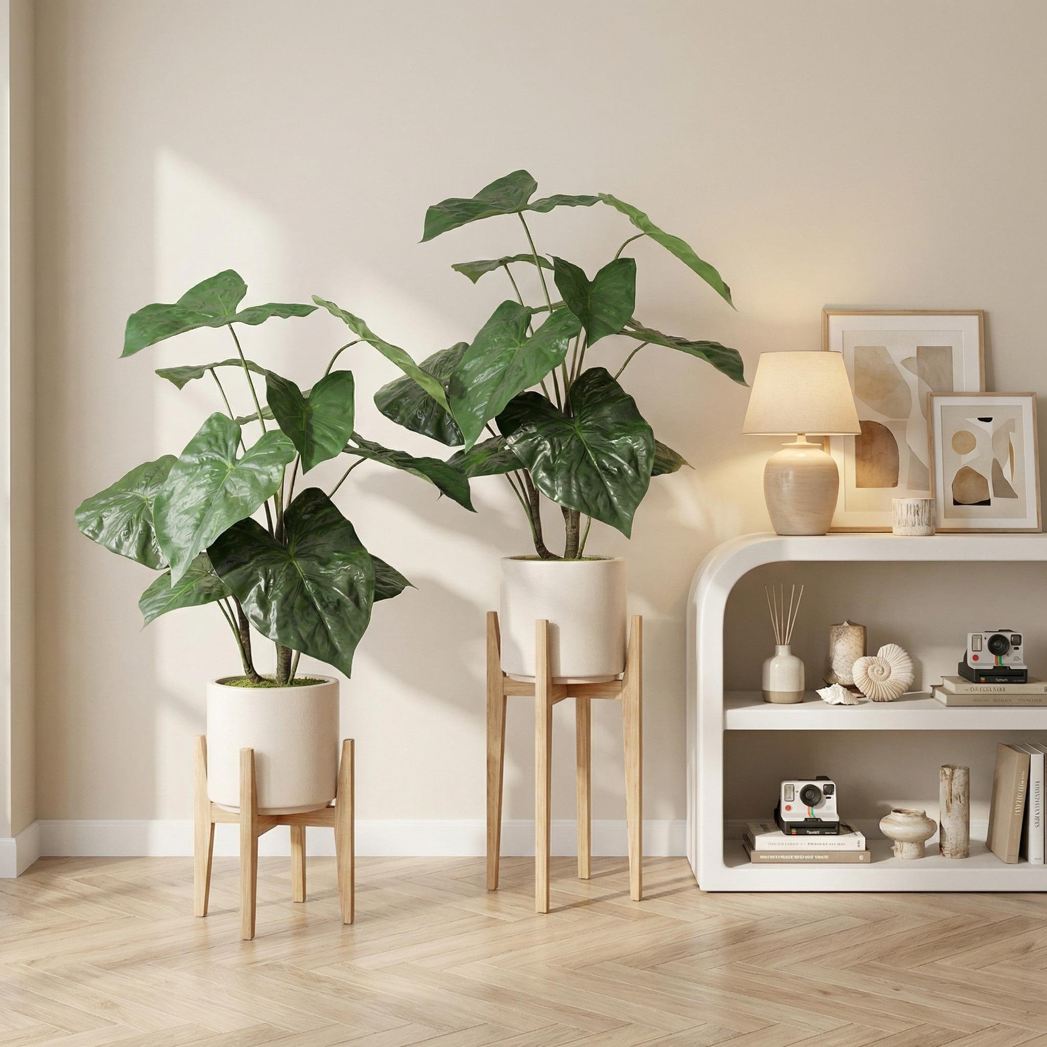 30 Artificial Tropical Alocasia Leaf Plant With White Pot 2Pc Set