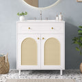 30 Bathroom Vanity With Ceramic Sink Solid Wood Frame Bathroom Sink Cabinet With Adjustable Shelf Tip Drawer
