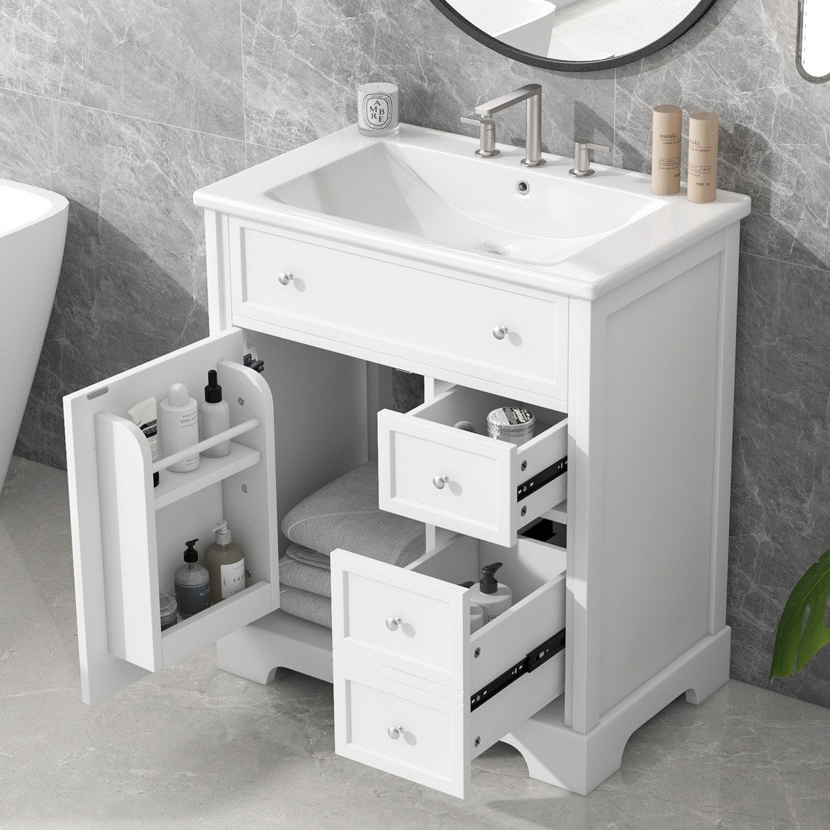 30 Bathroom Vanity With Sink Top Door Cabinet And Two Drawers