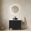 30 Bathroom Vanity With Sink Freestanding Bathroom Storage Cabinet With 2 Doors Black Round Ceramic Basin With Stone Pattern