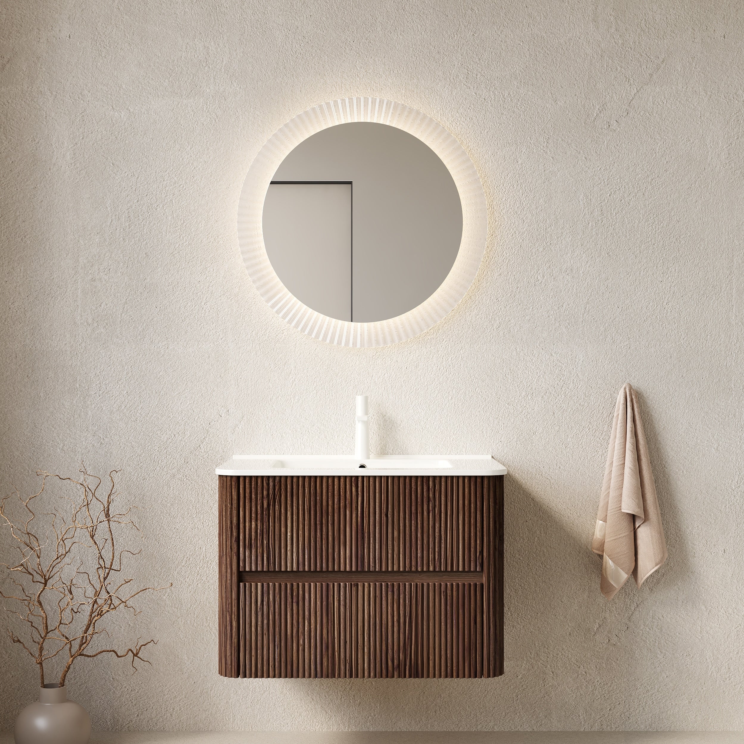 30 Bathroom Vanity With Sink Wall Mounted Floating Plywood Bathroom Storage Cabinet With 2 Drawers White Ceramic Basin