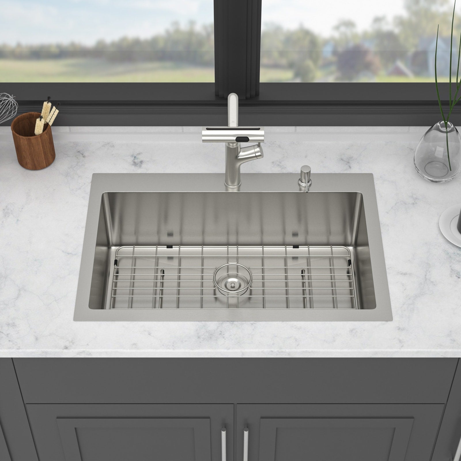 30 Drop In Kitchen Sink Soap Dispenser 30X22X10 Inch Single Bowl 16 Gauge Stainless Steel Topmount Kitchen Sink Basin