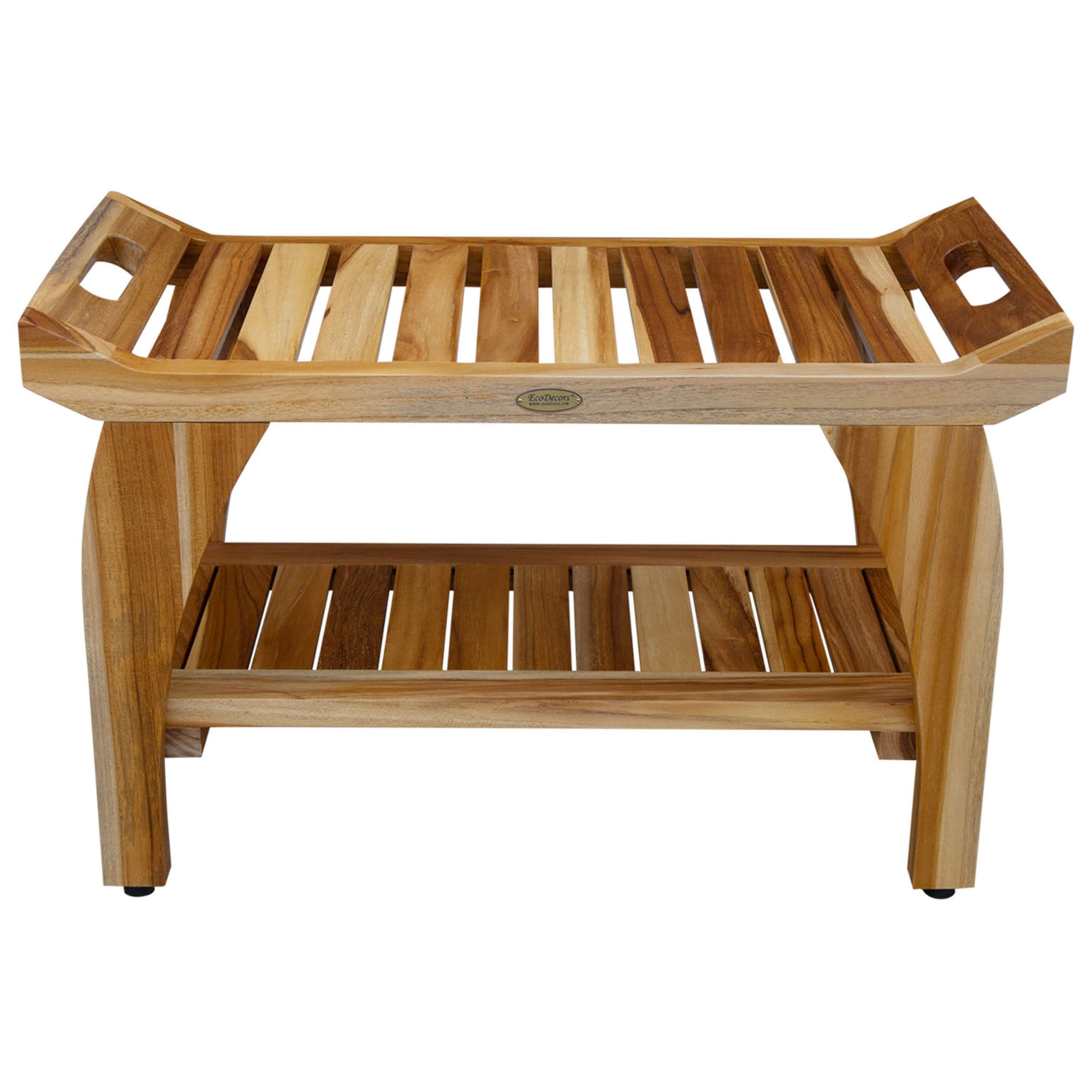 30 Ecodecors Earthyteak Tranquility Solid Teak Shower Bench With Shelf Earthyteak Finish
