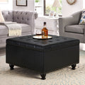 30 Faux Leather Storage Ottoman With Nail Trims Wooden Legs Multi Use
