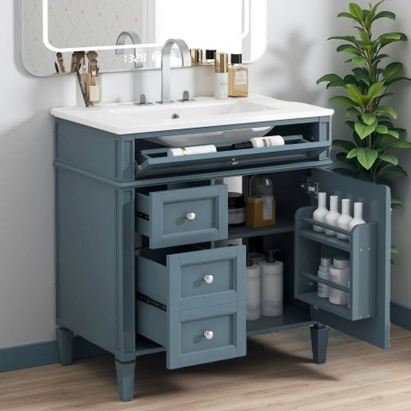 30 Freestanding Bathroom Vanity With Ceramic Sink Bathroom Cabinet With 3 Drawers Tip Out Drawer Storage Cabinet