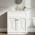 30 Freestanding Bathroom Vanity With Ceramic Sink Modern White Bathroom Cabinet With Soft Close Doors Gold Handles