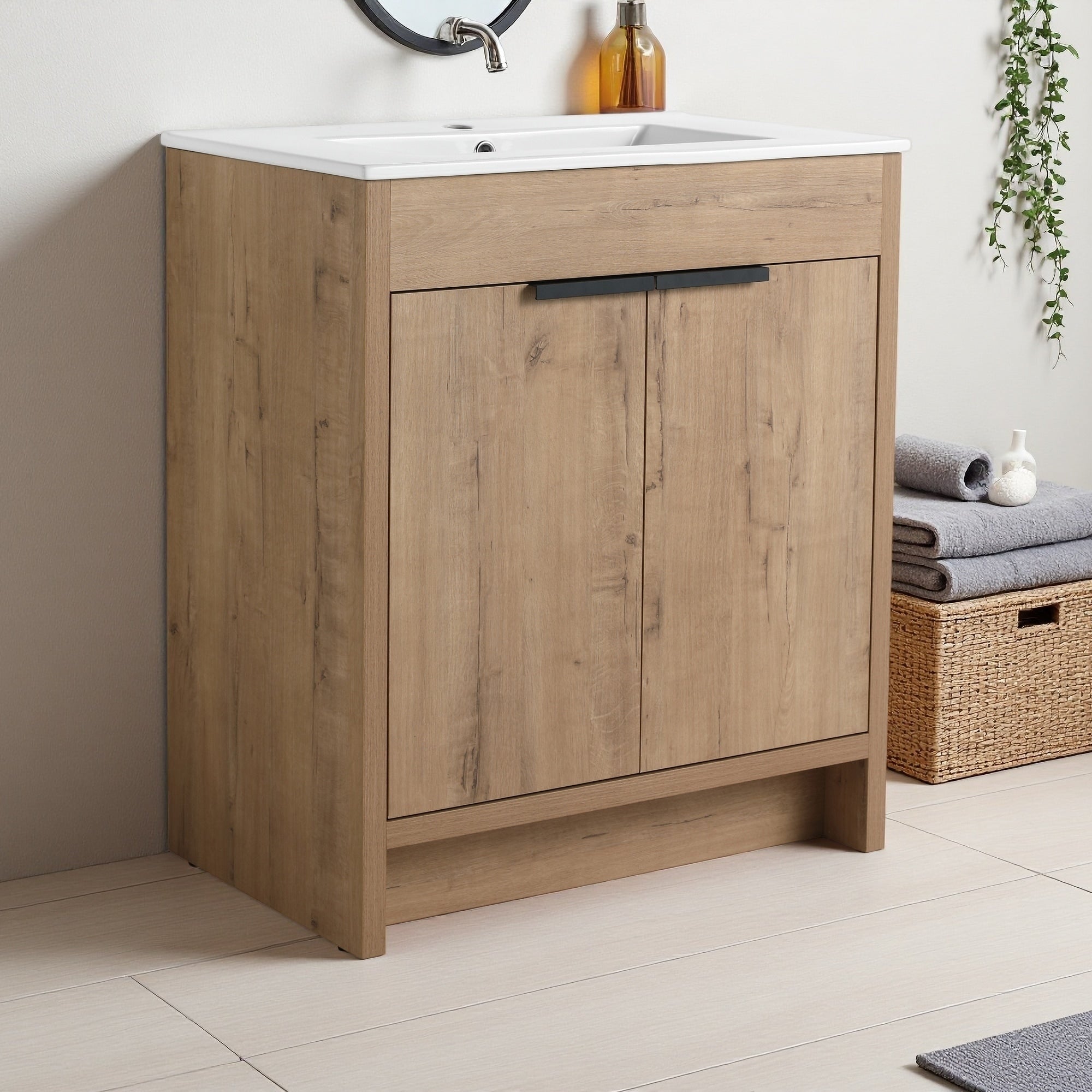 30 Freestanding Bathroom Vanity With White Ceramic Sink 2 Soft Close Cabinet Doors Kd Packing