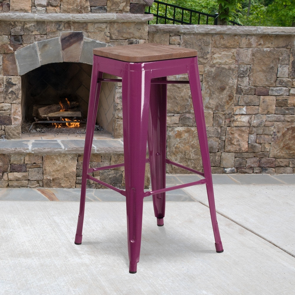 30 High Backless Barstool With Square Wood Seat