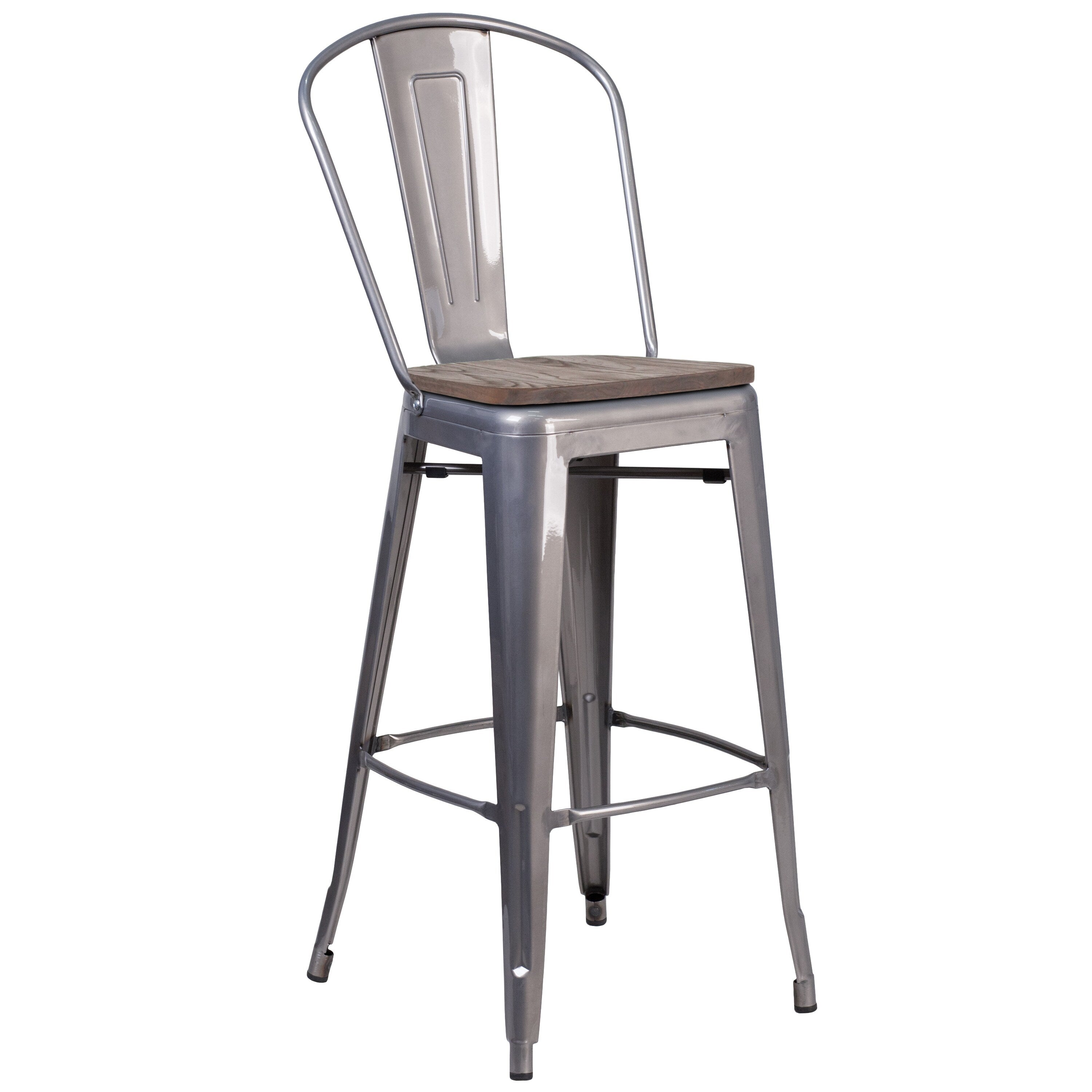 30 High Barstool With Back And Wood Seat