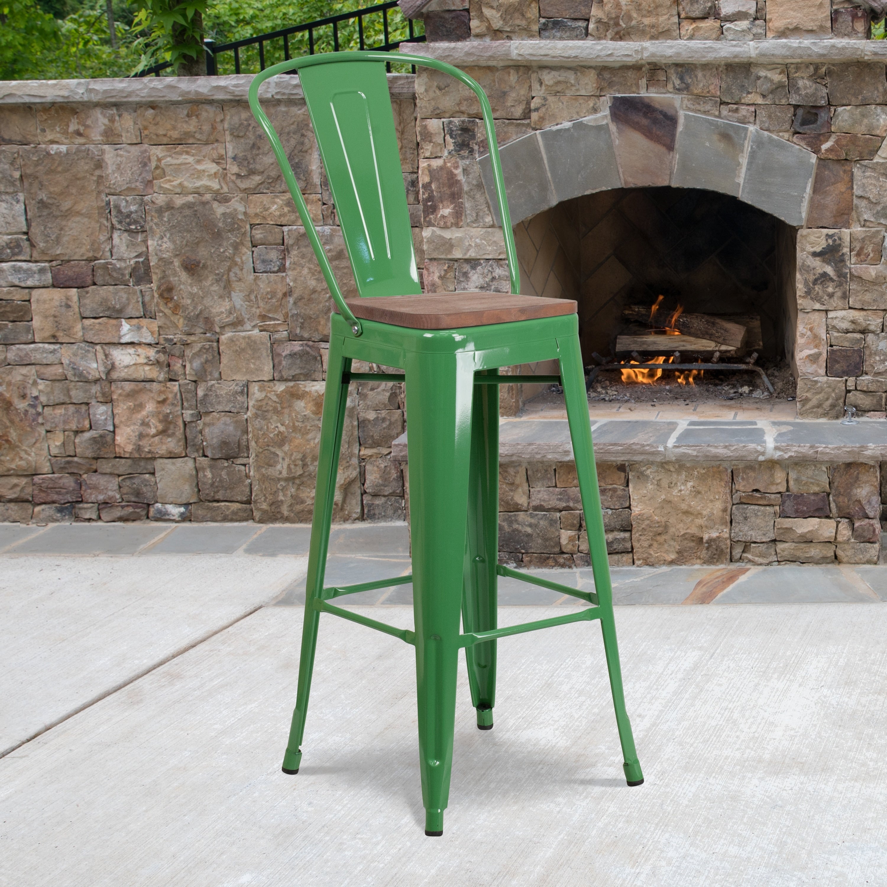 30 High Metal Barstool With Back And Wood Seat