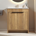 30 Mdf Water Resistant Freestanding Fluted Bathroom Vanity With Integrated Ceramic Sink And 2 Soft Close Drawers