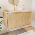 30 Mdf Water Resistant Wall Mounted Fluted Bathroom Vanity With Ceramic Sink And Drawers
