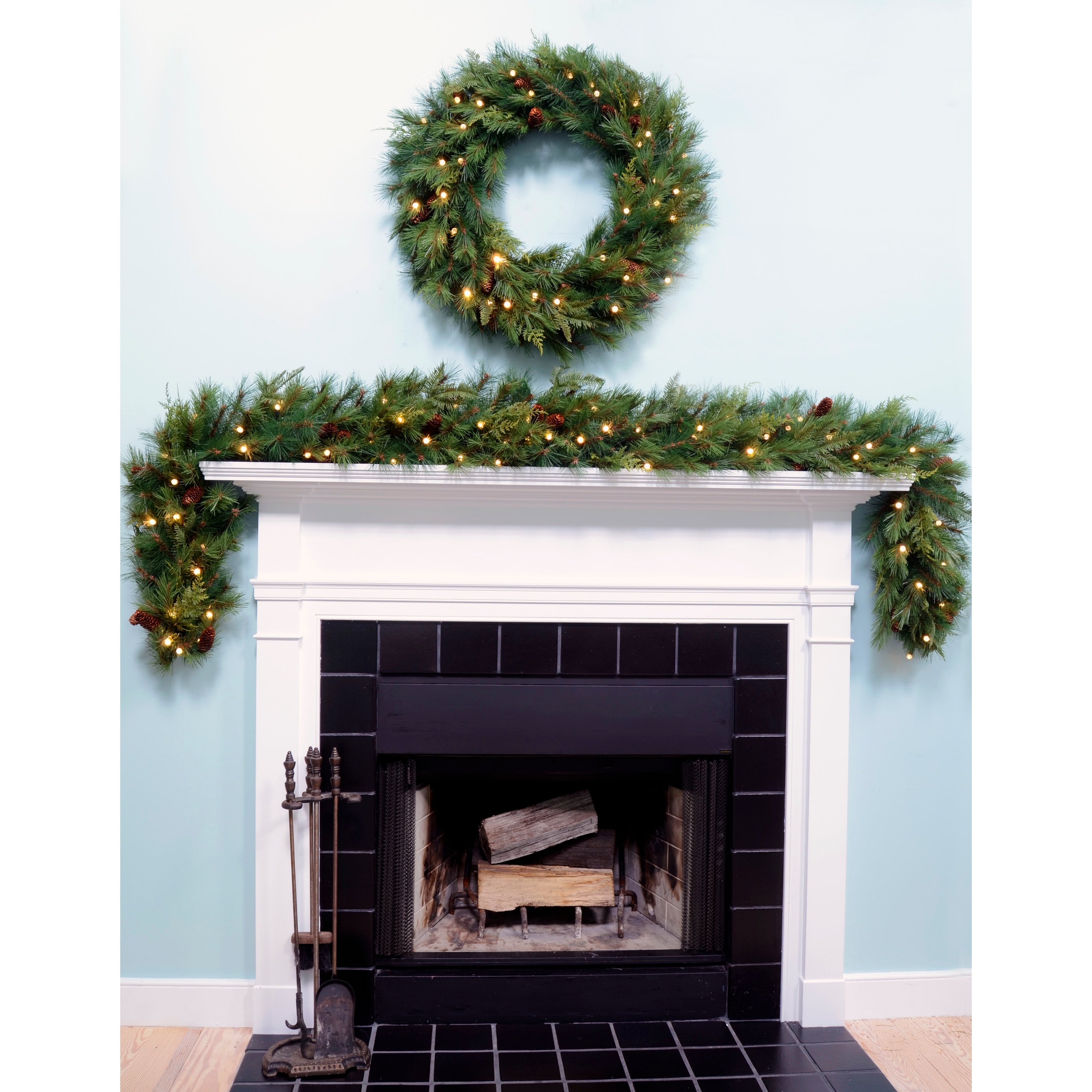 30 Mixed Mountain Cypress B O Wreath W Warm White Multi Led Lights