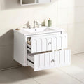 30 Modern Floating Bathroom Vanity With Oval Knobs Rounded Edges Soft Close Drawer Slides Ceramic Sink Bathroom Cabinet