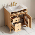 30 Natural Wood Grain Bathroom Vanity With Ceramic Sink Solid Wood Legs Soft Close Adjustable Shelf