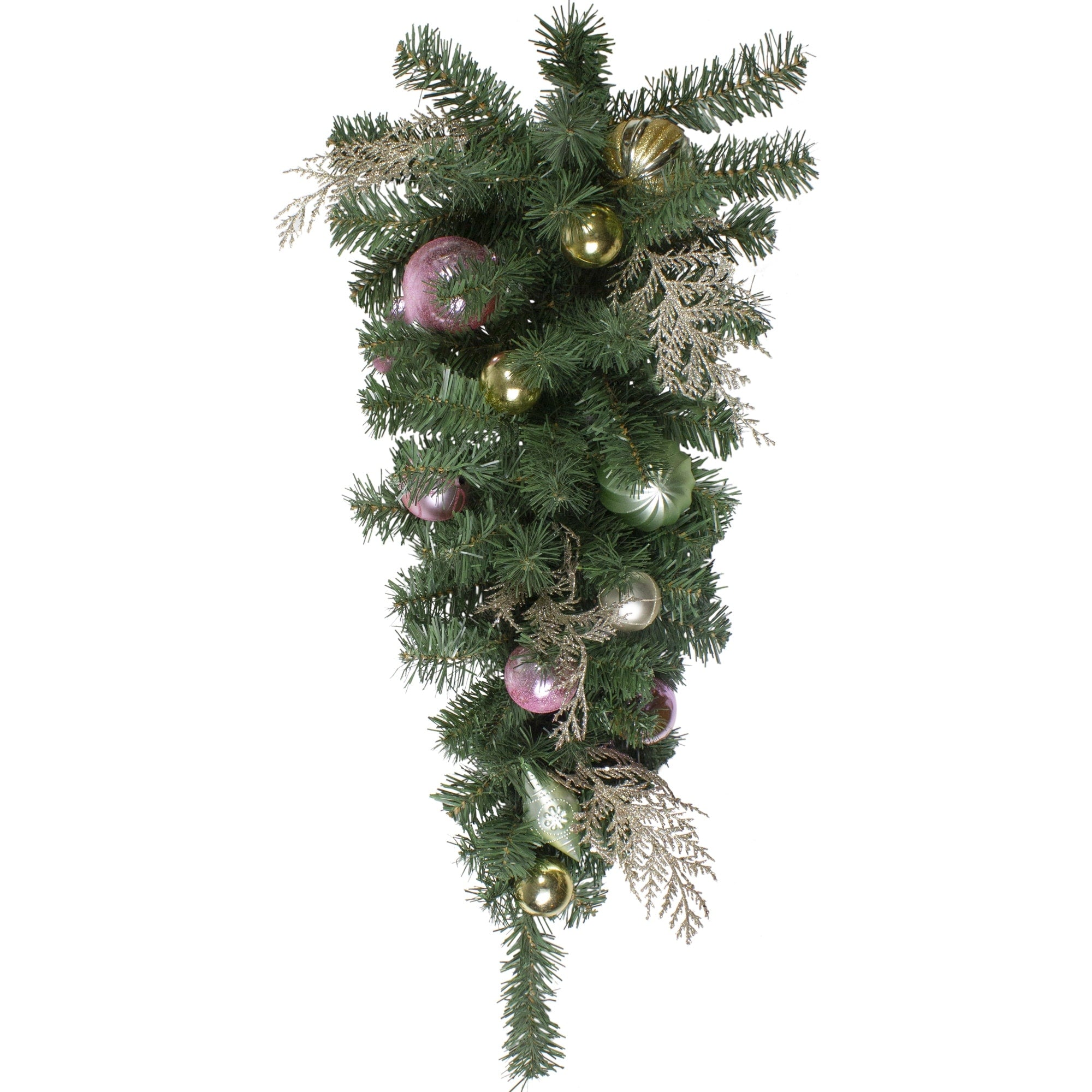 30 Pink And Gold Frosted Artificial Christmas Teardrop Swag Unlit