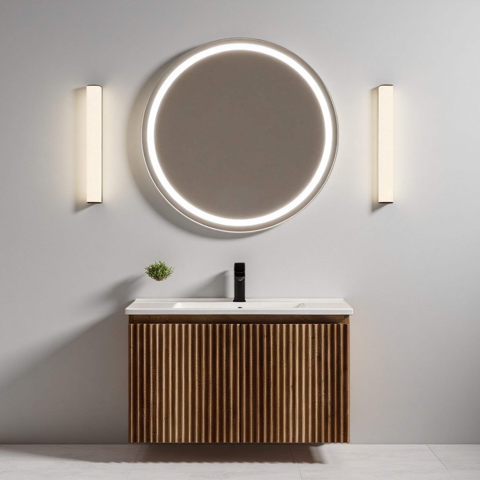 30 Plywood Water Resistant Folding Wall Mounted Bathroom Vanity With Ceramic Sink And 1 Minute Easy Assembly