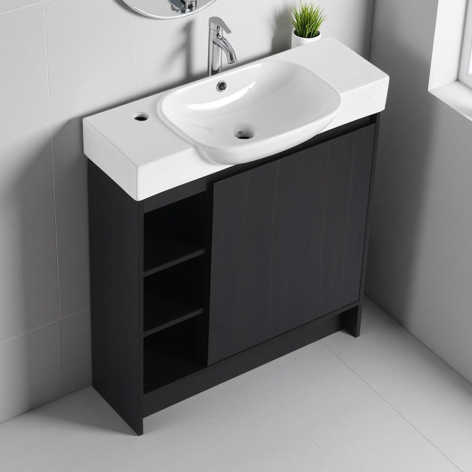 30 Plywood Water Resistant Freestanding Bathroom Vanity With Ceramic Sink And Soft Close Door