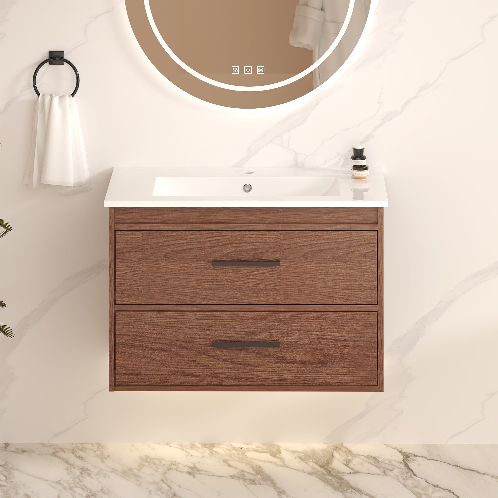 30 Reddish Brown Wall Mounting Bathroom Vanity Soft Close 2 Drawer