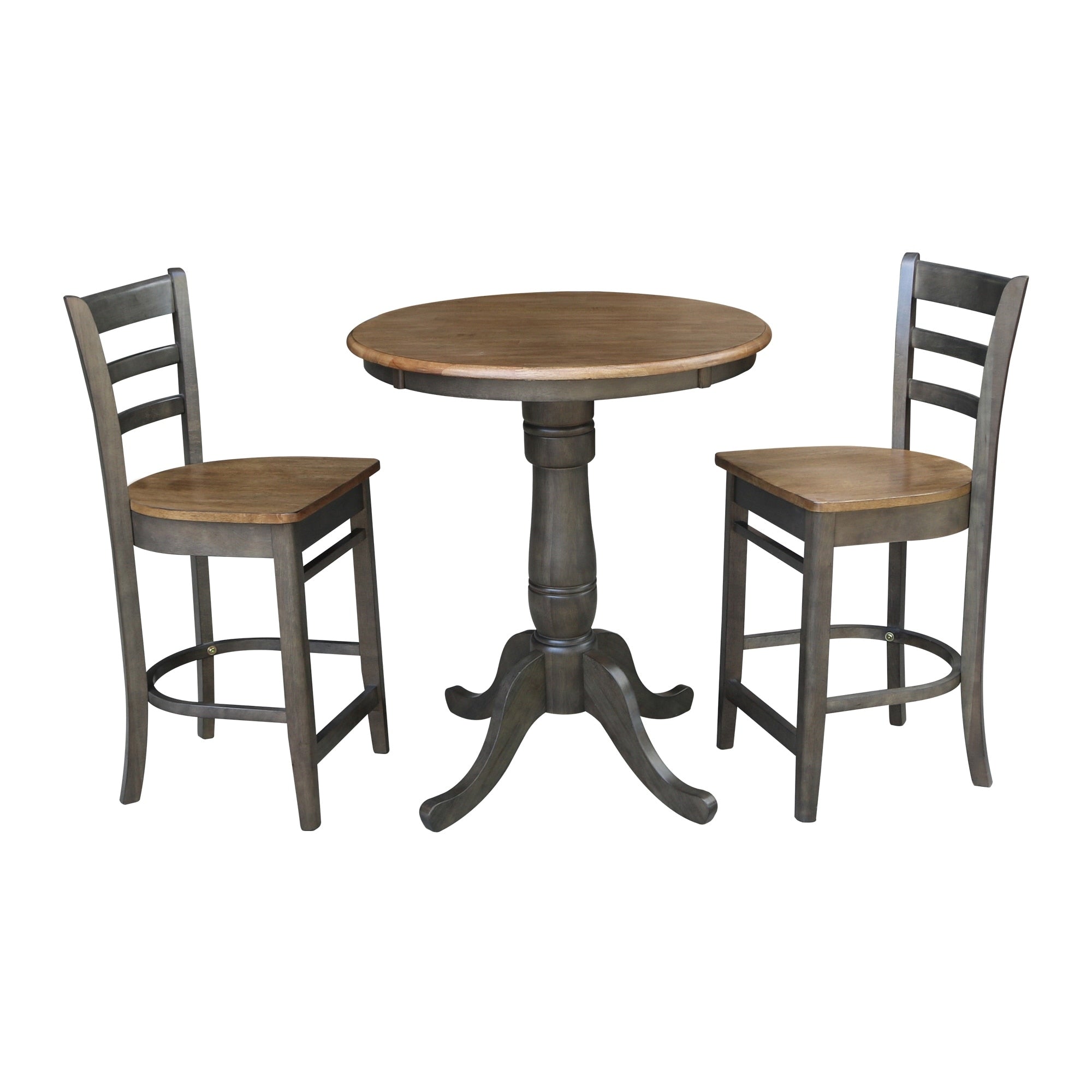 30 Round Pedestal Gathering Height Table With 2 Emily Counter Height Stools 3 Piece Set